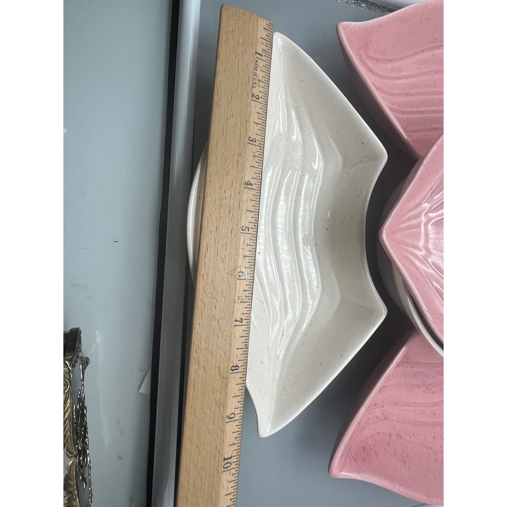 Mid Century Modern California Pottery L34 Lazy Susan‎ Pink and Ivory 6 pc - Picture 8 of 9